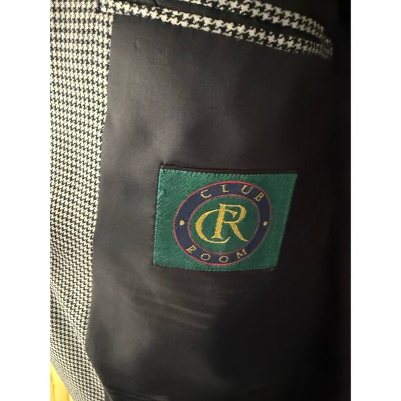 Vintage Macy’s Men’s Wool Blazer Jacket – Black & White Houndstooth – Size 44L - Picture 8 of 9